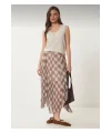 Ekose Desenli Asimetrik Uzun Etek