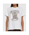 GANNI Beyaz Basic Jersey Leopar Tişört