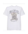 GANNI Beyaz Basic Jersey Leopar Tişört