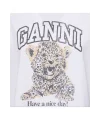 GANNI Beyaz Basic Jersey Leopar Tişört
