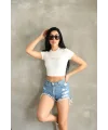 Kadın Bisiklet Yaka Kısa Kollu Basic Crop Top Tişört