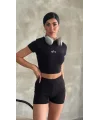 Kadın Bisiklet Yaka Kısa Kollu Basic Crop Top Tişört