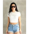 Kadın Bisiklet Yaka Kısa Kollu Basic Crop Top Tişört
