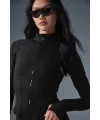 Kadın Siyah Korse Formlu Airbrush Etkili Tam Fermuarlı Atletik Fit Destekli Spor Ceket