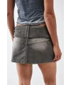 Kemerli Düşük Bel Kadife Gri Mini Etek
