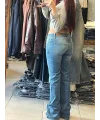 Düşük Bel İspanyol Koyu Yıkama Denim Flared Jean Retro Stil