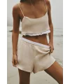 Saten Düğme Detaylı Şortlu Takım