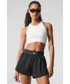 Siyah Yüksek Bel Cepli Astarlı Spor Şort