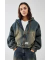 Vintage Yeşil Denim Bomber Unisex Ceket Oversize Mevsimlik Kaban