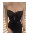y2k Önü Drapeli Straplez Crop Top