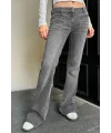 Y2K Vintage Ön Cep Detaylı Gri Düşük Bel Flared Bootcut Jean