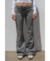 Y2K Vintage Ön Cep Detaylı Gri Düşük Bel Flared Bootcut Jean