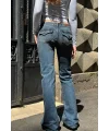 Y2K Vintage Retro Eskitme Süper Arka Cepli Düşük Bel İspanyol Paça Jean