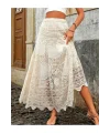 Yüksek Bel Astarlı Güpür Vintage Bohem Tarz Dantel İşlemeli İtalyan Maxi Beyaz Uzun Etek
