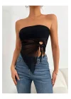 y2k Tül Straplez Bağcık Detaylı Crop Top