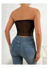 y2k Tül Straplez Bağcık Detaylı Crop Top