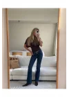 Düşük Bel Bootcut Arka Cep Detaylı Koyu Kot Pantolon