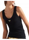 Kadın Marka Muadil  Amblemli Pratik Kesim Ribana Bluz Şık Tasarım, Modern Fit Body