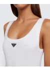 Kadın Marka Muadil  Amblemli Pratik Kesim Ribana Bluz Şık Tasarım, Modern Fit Body