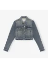 Kadın Organik Pamuklu Kırpık Kot Ceket Crop Denim Mont