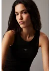 CKL Streç Slim Fit Bisiklet Yaka Body Beyaz Ribanalı Halter Yaka Crop Top