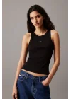 CKL Streç Slim Fit Bisiklet Yaka Body Beyaz Ribanalı Halter Yaka Crop Top