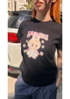 Sevimli Canavar Baskılı Nakış Detaylı T-Shirt