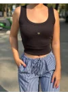 Kadın Günlük Ribanalı Beyaz Crop Atlet