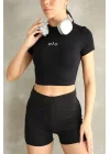 Kadın Bisiklet Yaka Kısa Kollu Basic Crop Top Tişört