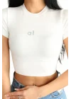 Kadın Bisiklet Yaka Kısa Kollu Basic Crop Top Tişört