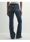 Düşük Bel Bootcut Arka Cep Detaylı Koyu Kot Pantolon