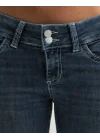 Düşük Bel Bootcut Arka Cep Detaylı Koyu Kot Pantolon