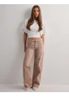 Bej Eskitme Baggy Jean Streç Beş Cep Pantolon