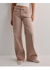 Bej Eskitme Baggy Jean Streç Beş Cep Pantolon
