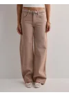 Bej Eskitme Baggy Jean Streç Beş Cep Pantolon