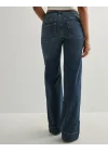 Koyu Mavi Orta Bel Cepli Kot Pantolon Çizme Paça Jean