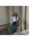Koyu Mavi Orta Bel Cepli Kot Pantolon Çizme Paça Jean