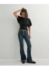 Kadın Yüksek Bel Düğme Detaylı Bootcut jean pantolon -Açık mavi