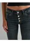 Kadın Yüksek Bel Düğme Detaylı Bootcut jean pantolon -Açık mavi