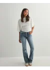 Kadın Yüksek Bel Düğme Detaylı Bootcut jean pantolon -Açık mavi