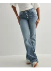 Kadın Yüksek Bel Düğme Detaylı Bootcut jean pantolon -Açık mavi