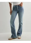 Kadın Yüksek Bel Düğme Detaylı Bootcut jean pantolon -Açık mavi