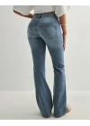Kadın Yüksek Bel Düğme Detaylı Bootcut jean pantolon -Açık mavi