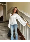 Kadın Yüksek Bel Düğme Detaylı Bootcut jean pantolon -Açık mavi