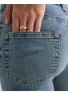 Kadın Yüksek Bel Düğme Detaylı Bootcut jean pantolon -Açık mavi