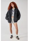 Füme Bomber Unisex Ceket Oversize Mevsimlik Kaban