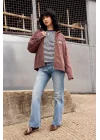 Bordo Bomber Unisex Ceket Oversize Mevsimlik Kaban