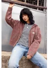 Bordo Bomber Unisex Ceket Oversize Mevsimlik Kaban