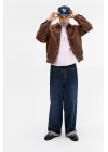 Acı Kahverengi Kadife Bomber Unisex Ceket Oversize Mevsimlik Kaban