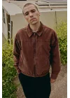 Acı Kahverengi Kadife Bomber Unisex Ceket Oversize Mevsimlik Kaban